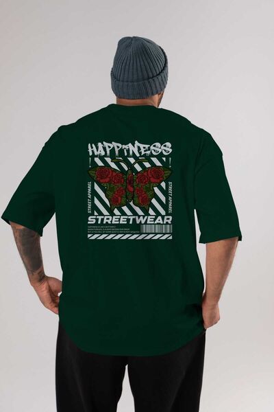 Ankhises Happiness Streetwear Leđa Štampano Smaragdno zelena Oversize kroj T-...