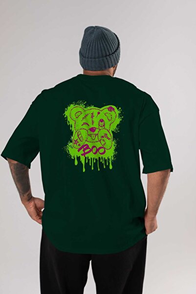 Ankhises Boo Bear Back Štampano Emerald Green Oversize kroj T-shirt Unisex Mu...