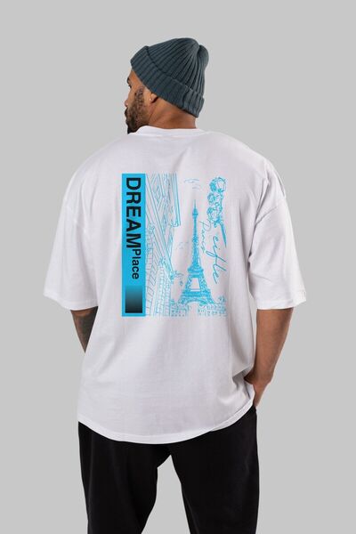 Ankhises Dream Place Back Štampano Bela Oversize kroj T-shirt Unisex Muškarci...