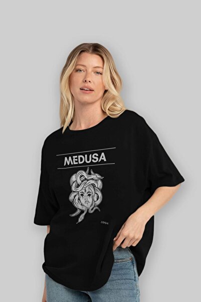 Ankhises Tricou oversize cu imprimeu Medusa negru - unisex bărbați și femei c...