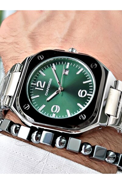 Chaperone Gümüş Renk Sade Klasik Kare Model Çelik Kordon Erkek Kol Saati + Bİ...