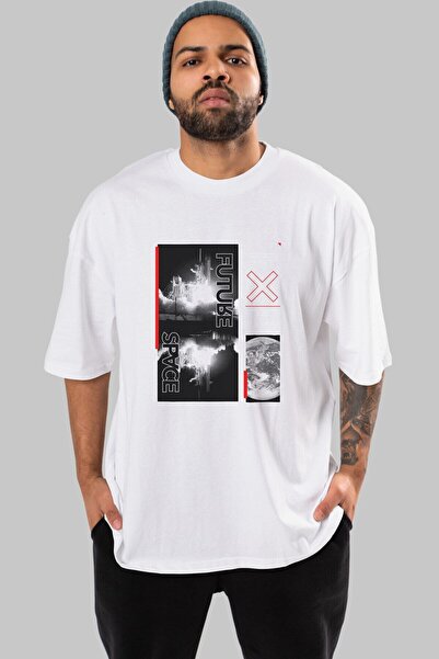 Ankhises Future Space White Oversize kroj T-shirt - Unisex Muškarci Žene okru...