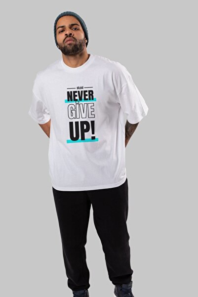 Ankhises Never Give Up 2 Napisano na prednjoj strani Štampano Belo Oversize k...