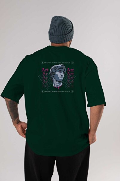Ankhises Art Back Štampano Emerald Green Oversize kroj T-shirt Unisex Muškarc...