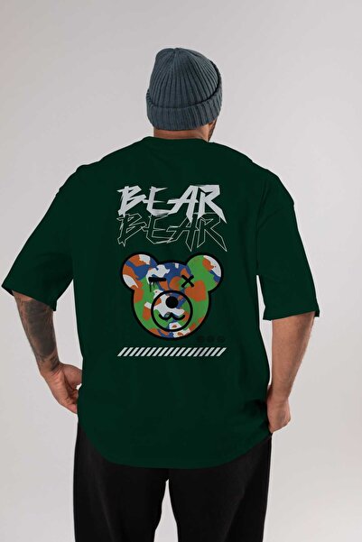 Ankhises Bear Bear Back Štampano Emerald Green Oversize kroj T-shirt Unisex M...