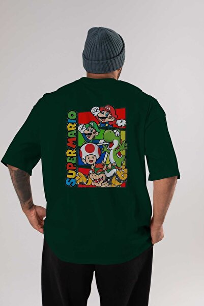 Ankhises Tricou oversize Super Mario verde smarald - Guler rotund bărbați femei