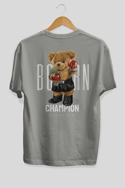 Ankhises Teddy Bear Champion Πίσω εμπριμέ μαύρο μπλουζάκι υπερμεγέθη Unisex Ανδρικό γυναικείο λαιμόκοψη