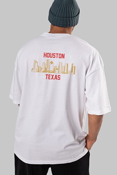 Ankhises Hjuston leđa Štampano bela Oversize kroj T-shirt uniseks muškarci že...