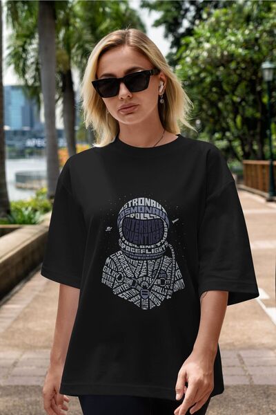 Ankhises Astronaut Front Štampano Crna Oversize kroj T-shirt Unisex Muškarci ...