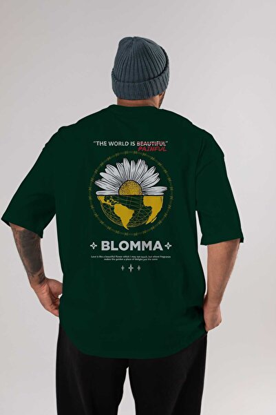 Ankhises Blomma Back Štampano Emerald Green Oversize kroj T-shirt Unisex Mušk...