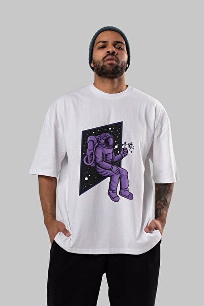 Ankhises Astronaut drži crni prednji deo Štampano beli Oversize kroj T-shirt ...