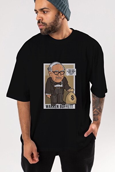 Ankhises Warren Buffet Up Carl Front Štampano Crna Oversize kroj T-shirt Unis...