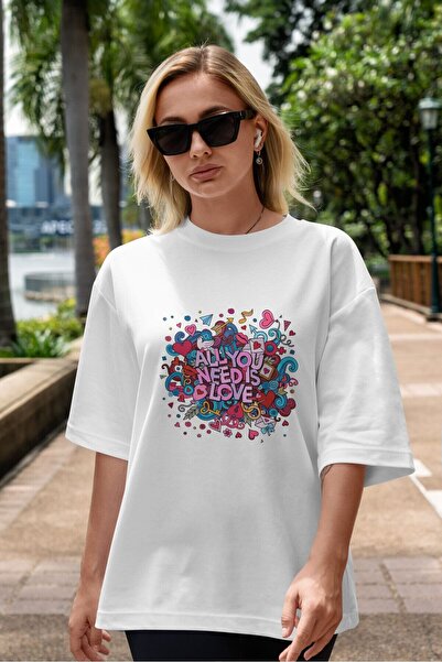 Ankhises Slatko, zabavno, šareno srce, prednja strana Štampano bela Oversize ...