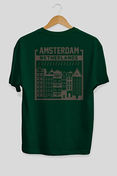 Ankhises Μπλουζάκι Amsterdam Back Printed Emerald Green Oversize Unisex Ανδρικό γυναικείο λαιμόκοψη