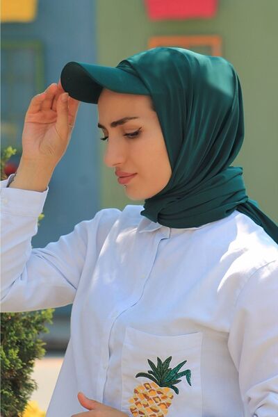 Sahra Şal Dünyası قبعة بونيه شال جاهز Hijab Emerald