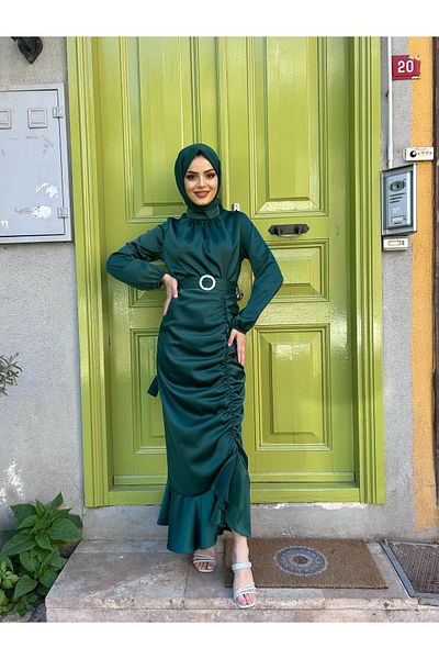 Tarzım Tuba Fish Satin Mobile Belt Dress