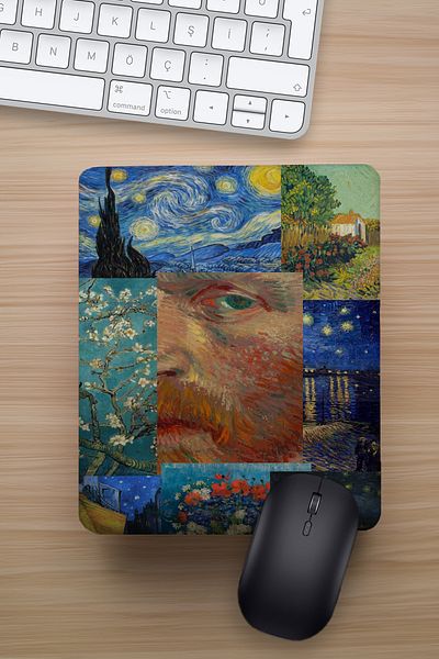 Ludios Δώρο με μοτίβο κολάζ Van Gogh - Διασκεδαστικό μαξιλαράκι ποντικιού με υποστήριξη καρπού