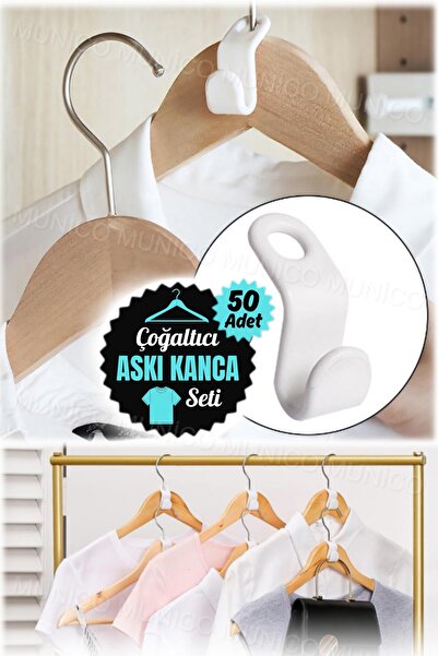 Munico 50 Adet Elbise Askısı Bağlantı Kancası Askı Dolap Organizatör Mini Depolama Kanca Dolap Elbise Ceket