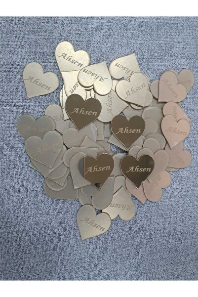 ÇKTGLYR 3,5x3,5 cm Kalp Desen Pleksi Aynalı Gold İsimlik 60 Adet