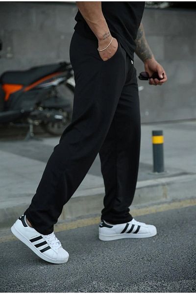 FİTGO Black Oversize Loose Cut Sweatpants