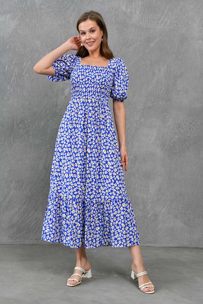 WOMAN VISION Rochie midi din bumbac cu modele Daisy - Gimped, mânecă scurtă, design pentru femei 039