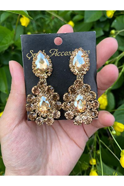 ANZE gold kristal taşlı gelin küpesi