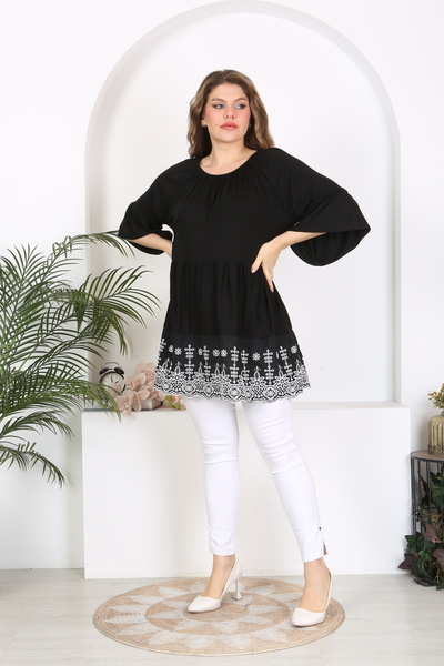 LİKRA Women's Large Size Madonna Collar Skirt Fisto Detail Flexible Viscose Tunic