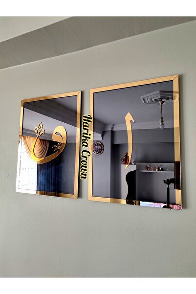 hibiscus Aynalı Model 2 Li Elif-Vav Tablo (ŞİŞE CAM AYNA)