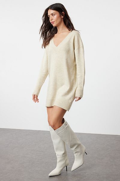 Trendyol Collection Wide Fit Soft Textured Mini Knitwear Dress - Twoaw24El00086