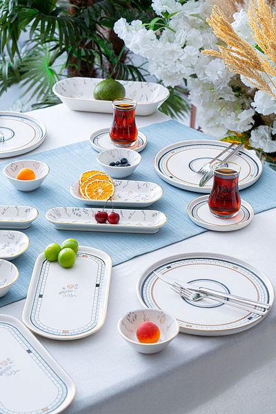 ACAR Sofia 6-Person 31 Piece Black and White Patterned Breakfast Set 12213