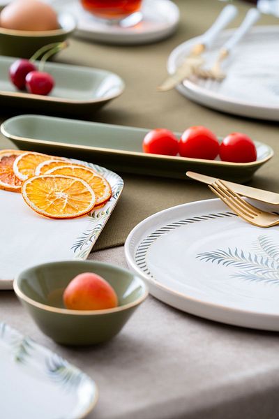ACAR Vegas 31 Piece Green and White Patterned Gold Gilded Breakfast Set for 6 Persons 0329
