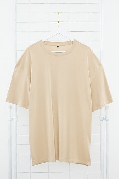 Trendyol Collection 100% organická bavlna OverSize Camel tričko – UDRŽITELNÉ TISKOVÁ TMNSS24TS00171