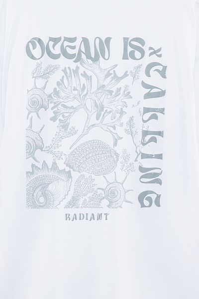 Trendyol Collection White Oversize/Wide Cut Back Fluffy Text Printed 100% Cotton T-Shirt Tmnss24Ts00052