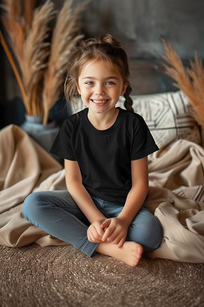 TRENDYOLKIDS Unisex černé pletené tričko – výstřih, TKDSS24TS00017