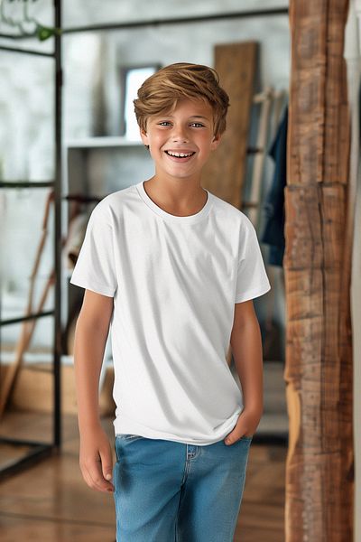 TRENDYOLKIDS Λευκό βαμβακερό μπλουζάκι Unisex - λαιμόκοψη, κοντό μανίκι, κανονική εφαρμογή TKDSS24TS00020