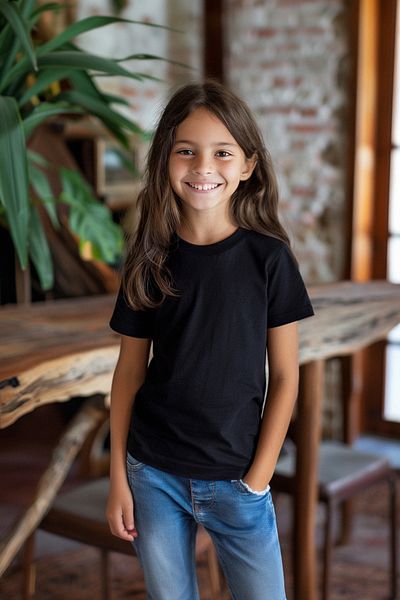 TRENDYOLKIDS Černé bavlněné unisex tričko - Crew Neck, Krátký rukáv, Regular Fit TKDSS24TS00020