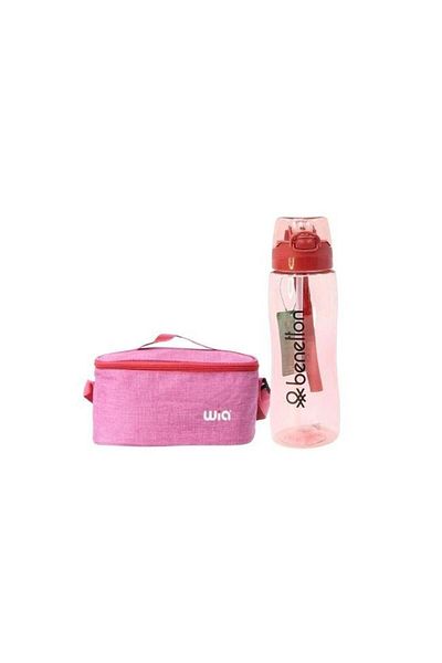 United Colors of Benetton Pink BaggyMood Thermos Lunch Bag - With Benetton Water Bottle Gift