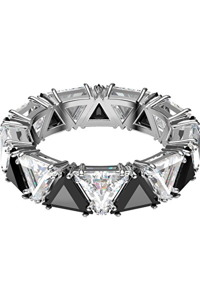 Swarovski Ortyx Kokteyl Yüzüğü Üçgen kesim, Siyah, Rodyum kaplama, Size: 58