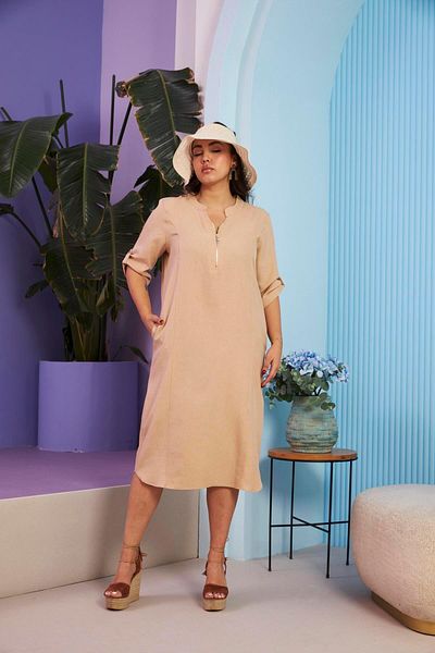 RMG Plus Size Mink Dress - Collar Zipper Detail