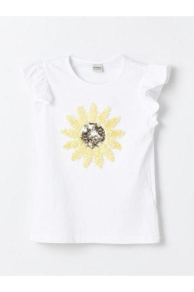 LC Waikiki LCW Kids Fete - Tricou cu mânecă scurtă cu decolteu cu broderie