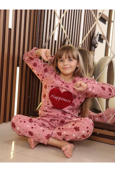 FAMES PİJAMA Happiness Children's Fleece Winter Pajama Set. 5-6-7-8-9-10 YEARS