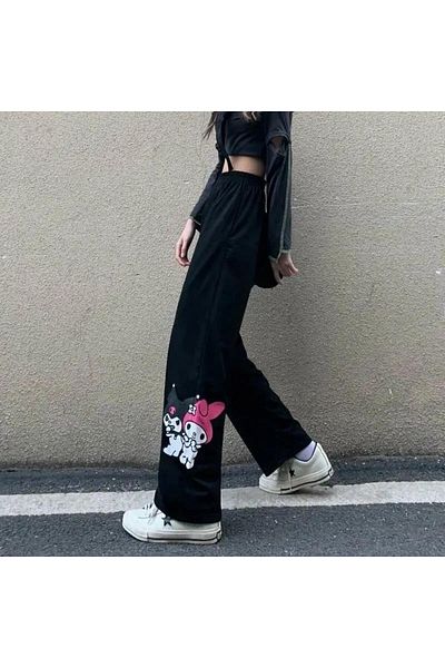 Touz Moda Street Style Kuromi & Melody Printed Unisex φαρδιά αθλητική φόρμα