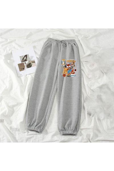 Touz Moda Spider Cat Printed Unisex Grey Sweatpants