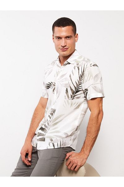 LC Waikiki Cămașă bărbătească din viscoză, cu mânecă scurtă și cu model confortabil