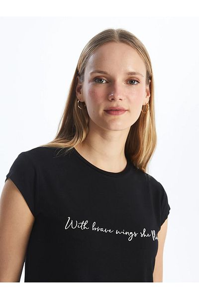 LC Waikiki LCW Modest - Γυναικείο τουνίκ με στάμπα με λαιμόκοψη, κοντό μανίκι