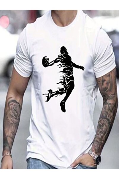 CLASSY.MODA Μπλουζάκι με λευκή στάμπα Oversize - Crew Neck, κοντό μανίκι