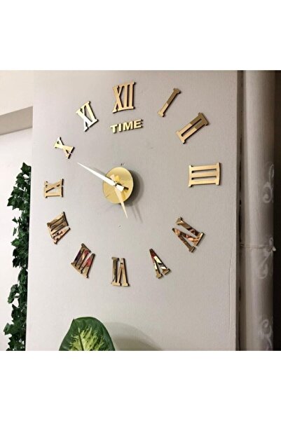 Genel Markalar Dekoratif 3d Roma Rakamlı Ayna Pleksi Duvar Saati Altın