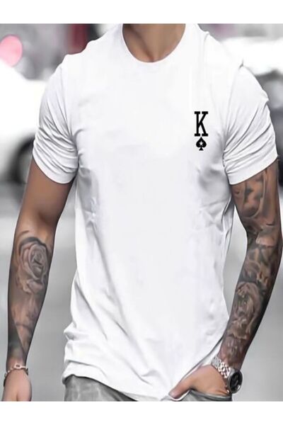 CLASSY.MODA Μπλουζάκι με λευκή στάμπα Oversize - Crew Neck, κοντό μανίκι