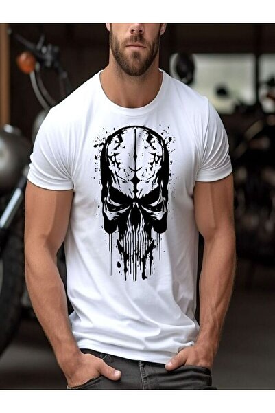 CLASSY.MODA Μπλουζάκι μονόχρωμο - Λευκό μπλουζάκι με κοντό μανίκι με λαιμόκοψη