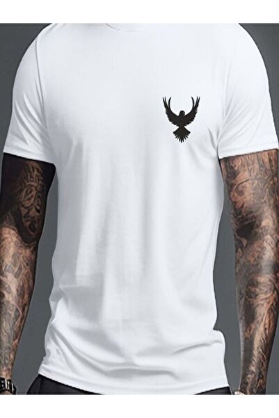 CLASSY.MODA Μπλουζάκι με λευκή στάμπα Oversize - Crew Neck, κοντό μανίκι